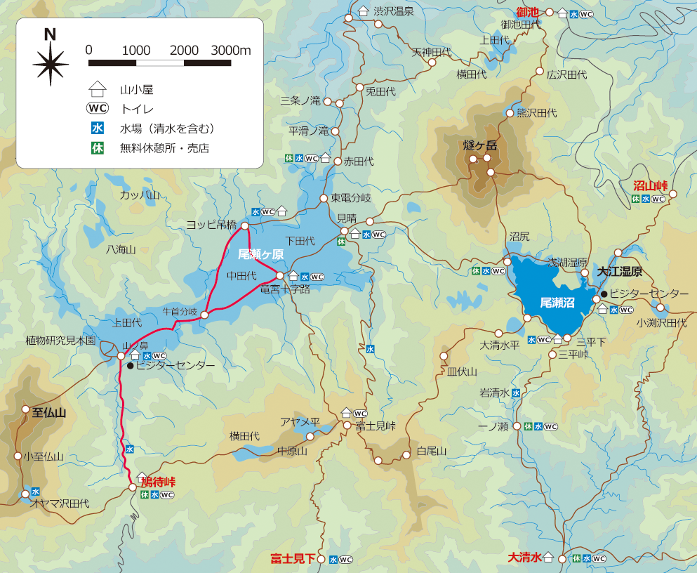 尾瀬ヶ原ハイキングの定番コースマップ
